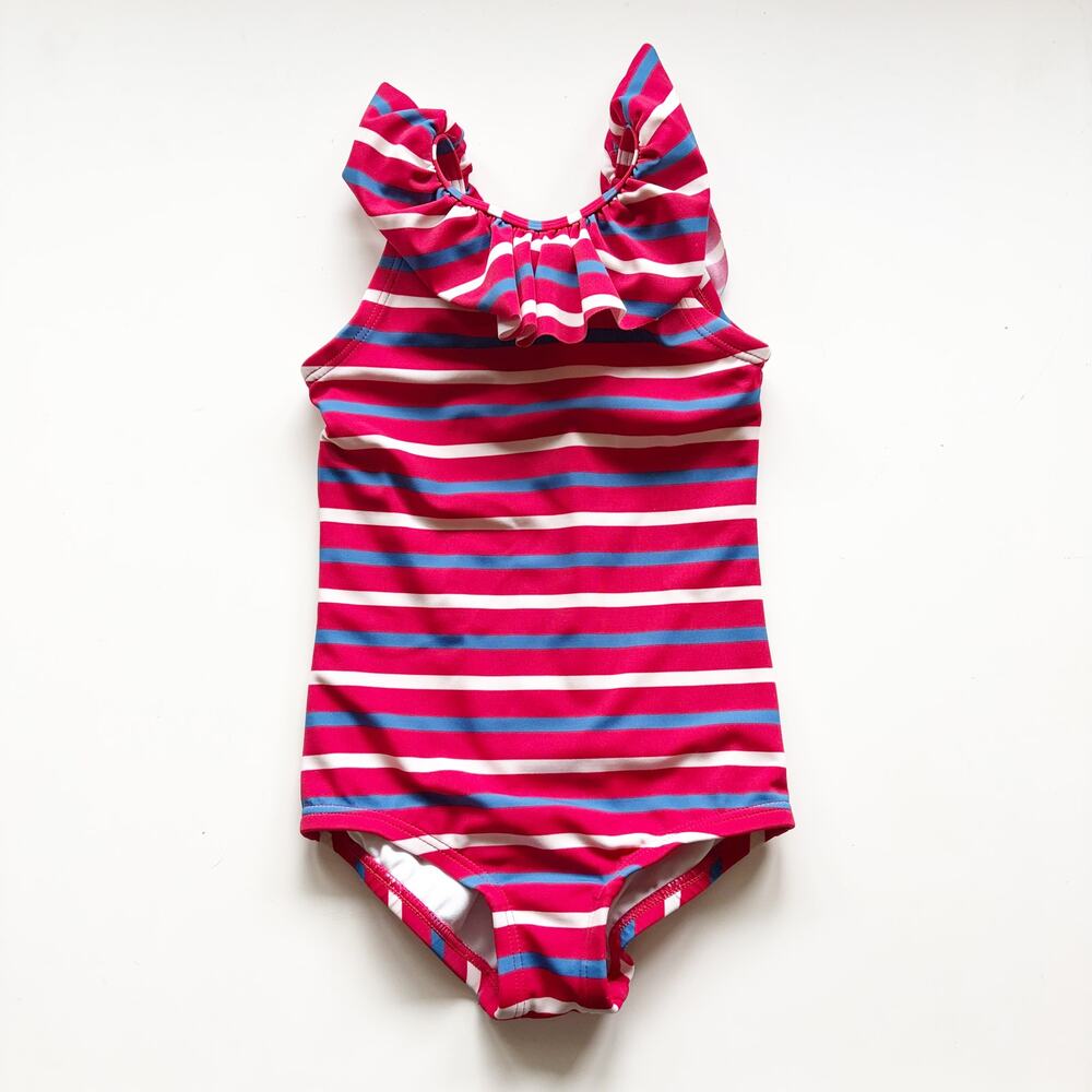 Hanna Andersson Red White Blue Striped 2T Ruffle Swim Suit Sun Protectant